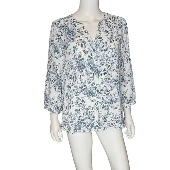 NYDJ Semisheer Pintuck Blouse in Frosted Willow Women’s Sz M - Picture 2 of 8